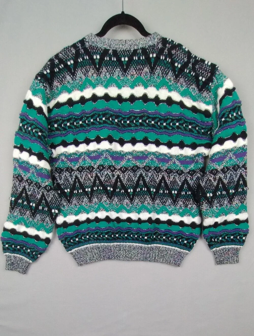 Concrete Vintage Crewneck Sweater 3D Knit Textured Striped Chunky Pullover Sz XL